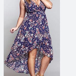 Torrid Floral Faux Wrap Hi-Lo Maxi Dress Blue Multicolor 1X